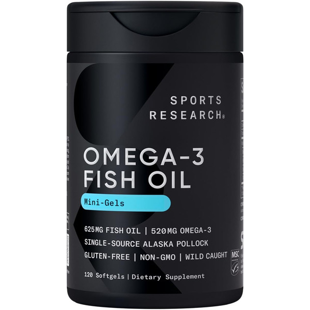 Sports Research Omega-3 Fish Oil from Wild Caught Alaska Pollock  120 Mini-gels