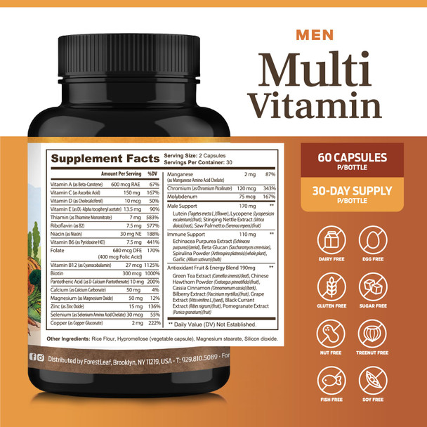 ForestLeaf Daily Vitamin Multivitamin for Men 60 Veg Caps