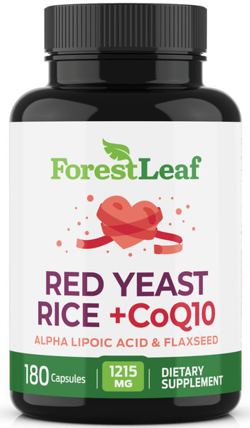ForestLeaf Red Yeast Rice with CoQ10 Supplement - 1215mg Extra Strength Red Yeast Rice Capsules with Alpha Lipoic Acid & Organic Flaxseed, Citrinin Free - 180 Capsules