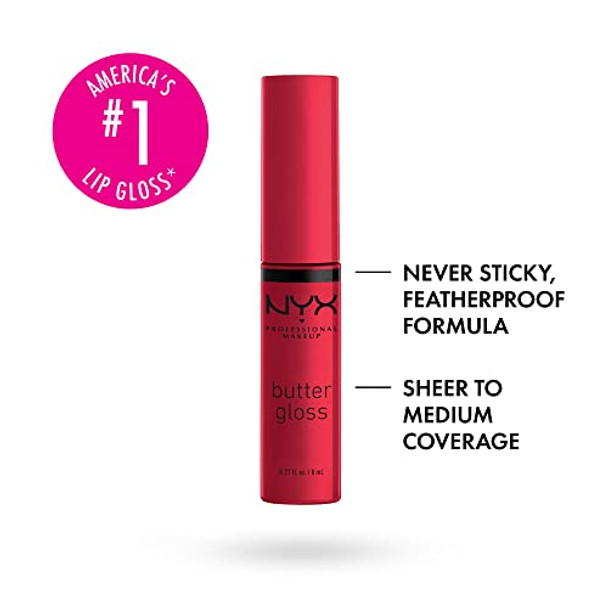 Nyx Professional Makeup butter Gloss Non-Sticky Lip Gloss Red Velvet & Slim Lip Pencil Long-Lasting Creamy Lip Liner Hot Red