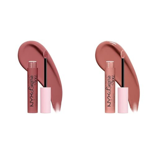 Nyx Professional Makeup lip Lingerie Xxl Matte Liquid Lipstick Bundle - Strip'D Down (Coral Beige) & Undress'D (Pink Nude)