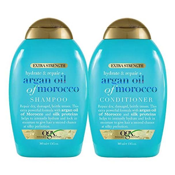 Ogx Extra Strength 13 Fl Oz Hydrate & Repair Argan Oil Of Morocco Shampoo & Conditioner For Dry Damaged Hair Bundle
