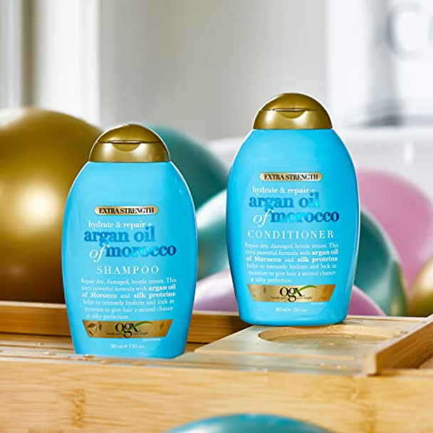 Ogx Extra Strength 13 Fl Oz Hydrate & Repair Argan Oil Of Morocco Shampoo & Conditioner For Dry Damaged Hair Bundle