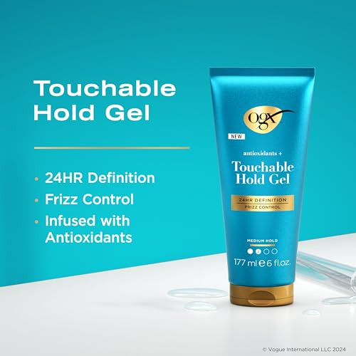 Ogx Antioxidants + Touchable Hold Gel Medium Hold Hair Styling Gel For 24 Hour Definition & Frizz Control Anti-Humidity Hair Gel With A Soft Non-Sticky Texture Paraben- 6 Fl. Oz