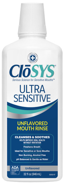 CloSYS Ultra Sensitive Mouthwash Unflavored Alcohol Free Dye Free pH Balanced Helps Soothe Entire Mouth – 32 Oz