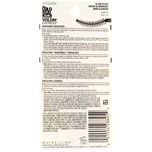 Maybelline Volum' Express The Falsies Colossal Cat Eyes Washable Mascara  Glam Black [233]  0.31 Oz (Pack Of 4)