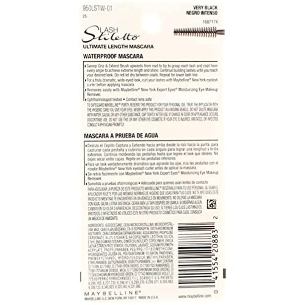 Maybelline New York Lash Stiletto Ultimate Length Waterproof Mascara  Very Black [961] 0.22 Oz (Pack Of 3)