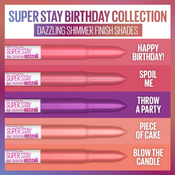Maybelline New York Super Stay Ink Crayon Matte Longwear Lipstick Makeup  Long Lasting Matte Lipstick With Built-In Sharpener  Limited Edition Birthday Collection  Throw A Party  0.04 Oz
