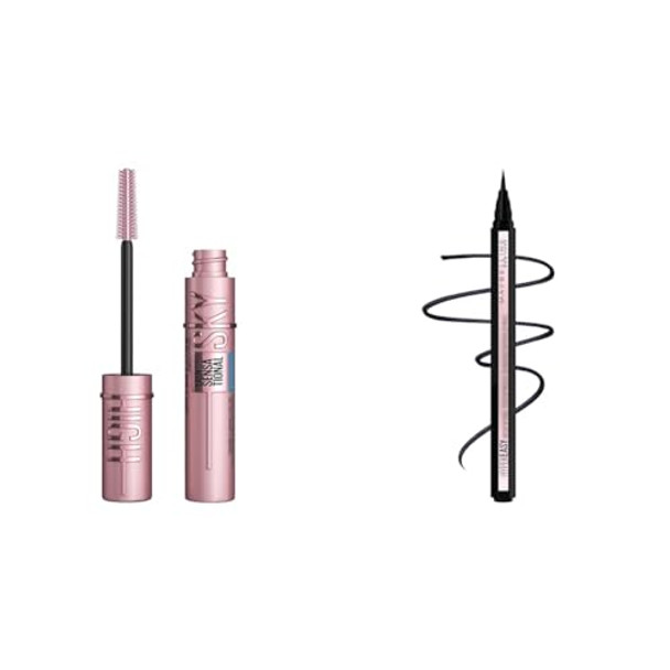 Maybelline Lash Sensational Sky High Waterproof Mascara Makeup  Volumizing  Lengthening  Defining & Hyper Easy Liquid Pen No-Skip Eyeliner  Satin Finish  Waterproof Formula  Pitch Black