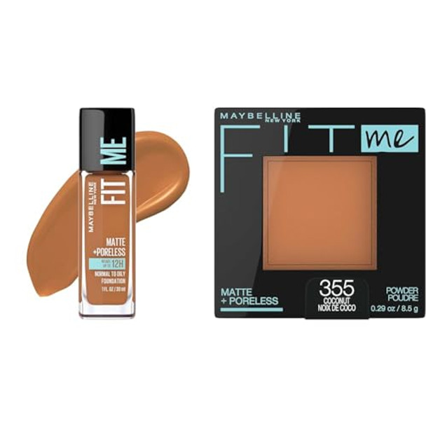 Maybelline Fit Me Matte + Poreless Liquid Foundation Makeup & Pressed Powder Face Makeup  Warm Coconut & Coconut  1 Count Each Maybelline Fit Me Matte + Poreless Liquid Foundation Makeup & Pressed Powder Face Makeup  Warm Coconut & Coconut  1 Count Each