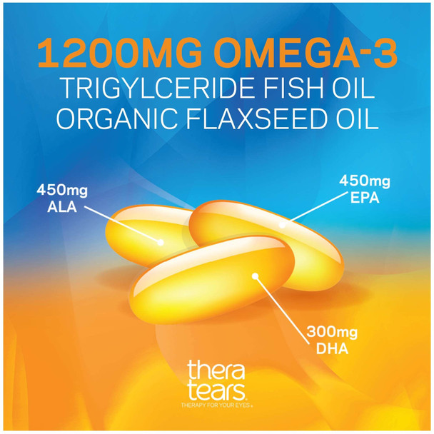TheraTears 1200mg Omega 3 Supplement for Eye Nutrition Organic Flaxseed Triglyceride Fish Oil and Vitamin E 180 Count