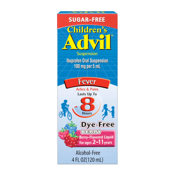 Advil Children's Pain Reliever and Fever Reducer Dye Free and Sugar Free Ibuprofen Oral Suspension Berry Flavored - 4 Fl Oz
