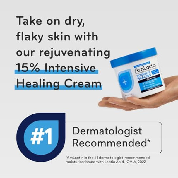 Amlactin Intensive Healing Body Cream 12 Oz Tub 2-In-1 Exfoliator And Moisturizer For Dry Skin With 15% Lactic Acid And Ceramides For 24-Hour Moisturization