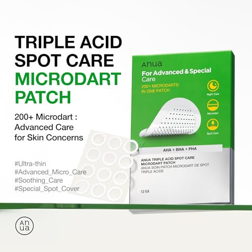 Auna Triple Acid Spot Care Microdart Patch Deep Early Stage Spot 200+ Microdarts With Aha + Bha + Pha Centella Hydrocolloid Patch For Overnight Non-Comedogenic Korean Skin Care (12Ea)