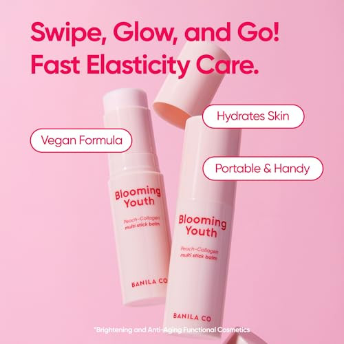 Banila Co Blooming Youth Multi-Balm Stick   All-In-One Hydrating Lip Face And Neck Cream   Daily Moisturizer Make Up Base   Made With Peach Collagen & Hyaluronic Acid (10.5G / 0.37Oz)