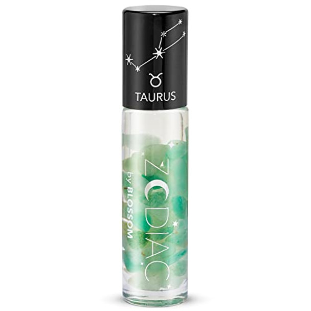 Blossom Zodiac Sign Vanilla Scented Moisturizing Roll-On Lip Gloss With Crystals + Ph Technology Color Changing Crystal Strawberry Scented Lip Balm 2 Pack Bundle Taurus/Turquoise