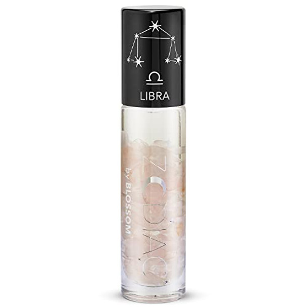 Blossom Zodiac Sign Vanilla Scented Moisturizng Roll On Lip Gloss With Crystals + Ph Technology Color Charnging Shimmering Lip Balm 2 Pack Bundle Libra/Crystal