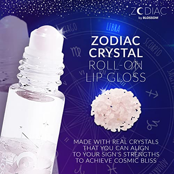 Blossom Zodiac Sign Vanilla Scented Moisturizng Roll On Lip Gloss With Crystals + Ph Technology Color Charnging Shimmering Lip Balm 2 Pack Bundle Libra/Crystal