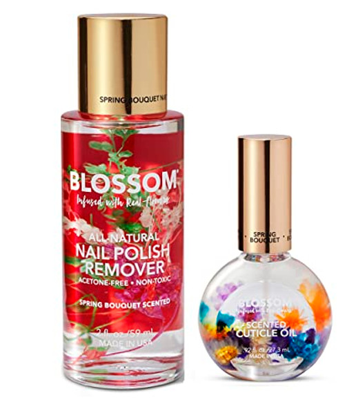 Blossom Hydrating Moisturizing Strengthening 1Oz Scented Cuticle Oil + All Natural Organic Plant-Based Acetone   Nail Polish Remover Spring Bouquet 2 Pack Bundle