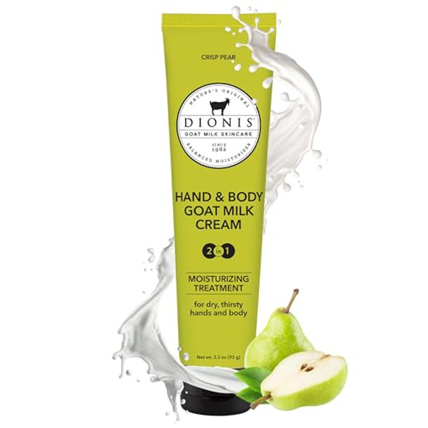 Dionis Goat Milk Skincare Bundle - Crisp Pear Hand & Body Cream (3.3 Oz Travel Size) & Body Lotion (8.5 Oz Full Size)Hydrating Skincare For Dry And Sensitive SkinCruelty-  And Paraben-