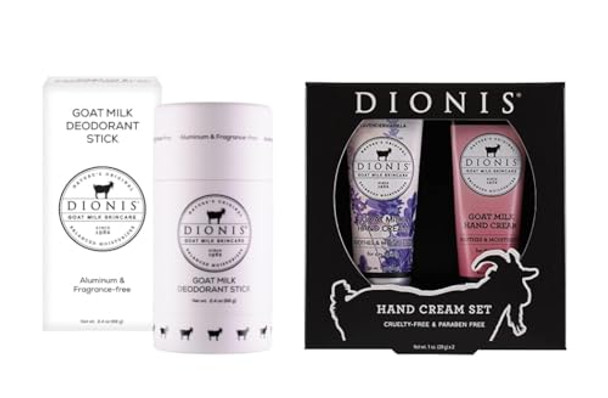 Dionis Goat Milk Skincare Deoderant Stick & Lovely Lavender Hand Cream Set Of 2Lavender & Love Scented 1Oz Mini Lotions   Box