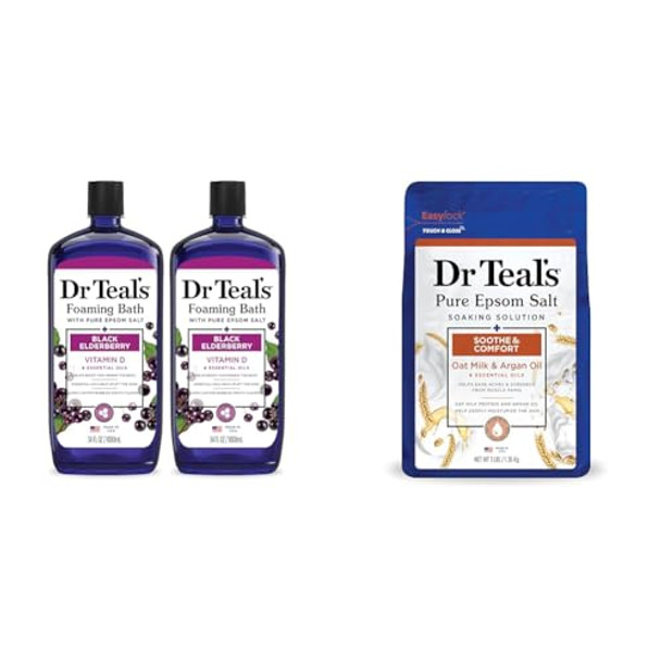 Dr Teal'S Foaming Bath With Pure Epsom SaltBlack Elderberry With Vitamin D34 Fl Oz (Pack Of 2) & Salt Soak With Pure Epsom SaltElderberry3 Lbs
