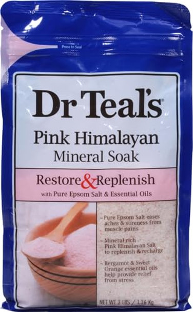 Dr Teal'S Salt Soak With Pure Epsom SaltRestore & Replenish With Pink Himalayan Mineral3 Lbs (Pack Of 2)