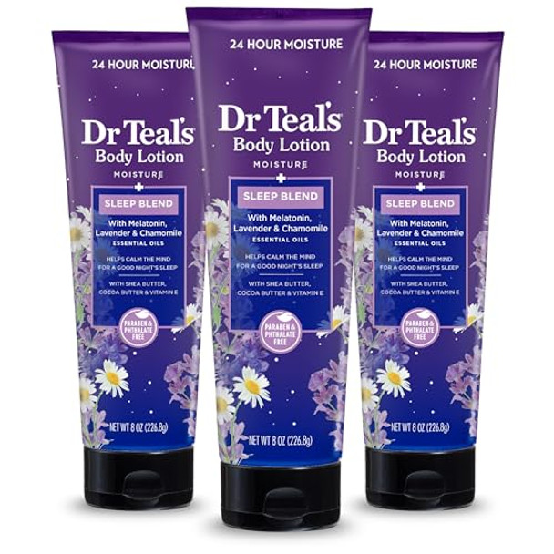 Dr Teal'S Sleep Body Lotion24-Hour MoistureWith MelatoninLavender & Chamomile Essential Oils8 Fl Oz (Pack Of 3) & Foaming Bath With Pure Epsom SaltSleep Blend With Melatonin