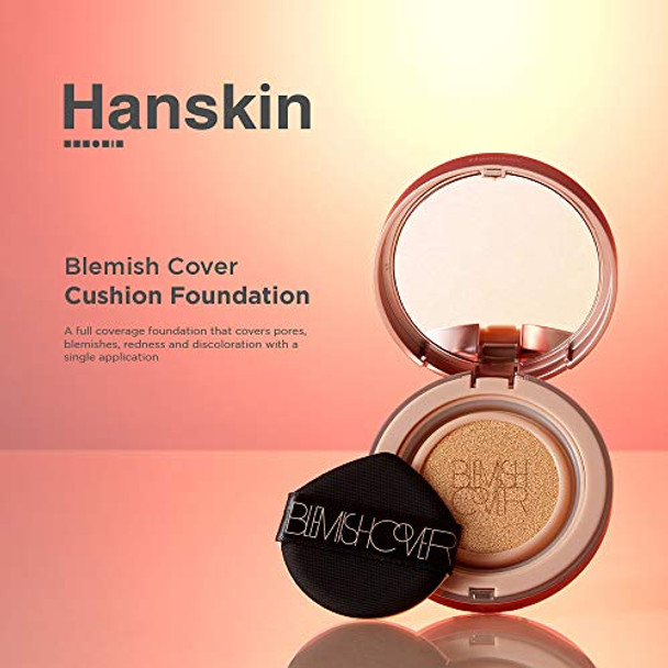 Hanskin Blemish Cover Conceal Cushion  Full Coverage Semi Matte Cushion Foundation Case Spf 50 +  Lightweight Flawless Corrects Redness [No. 21 Cream/Semi Matte / 0.38 Oz X 2 Refills]