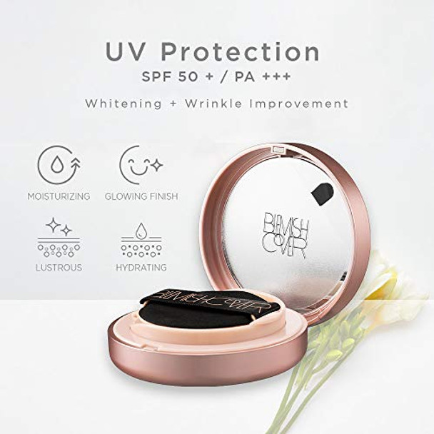 Hanskin Blemish Cover Conceal Cushion  Full Coverage Semi Matte Cushion Foundation Case Spf 50 +  Lightweight Flawless Corrects Redness [No. 21 Cream/Semi Matte / 0.38 Oz X 2 Refills]