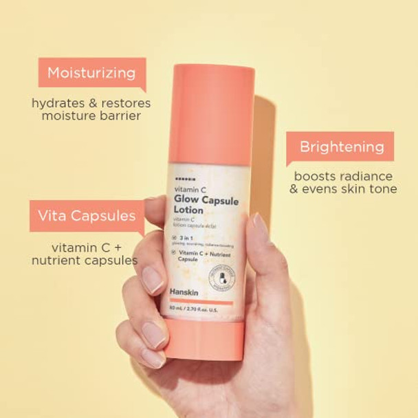 Hanskin Vitamin C Glow Capsule Face Moisturizer  Boost Radiance And Even Skin Tone  With Vitamin B And Niacinamide  Brightening Korean Skin Care  2.7 Fl Oz.
