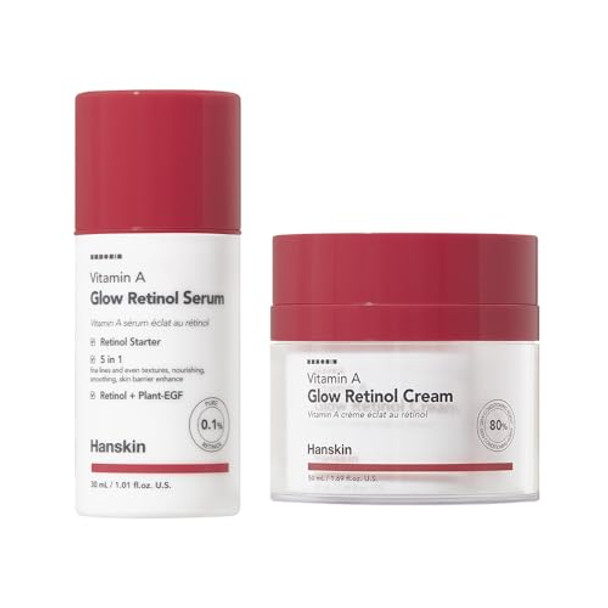 Hanskin Retinol Power Duo: Vitamin A Glow Serum 30Ml + Retinol Cream 50Ml For Anti-Aging And Radiant Skin