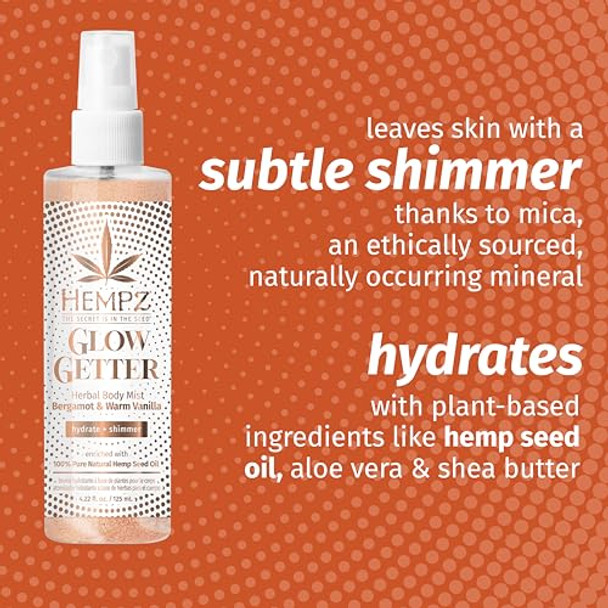 Hempz   Glow Getter Hydrating Body Mist  Perfume Shimmer Spray With Sparkle 4.22 Oz.