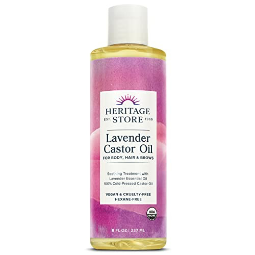 Heritage Store Lavender Castor Oil  Organic  Soothing Treatment With Lavender Essential Oil 8Oz