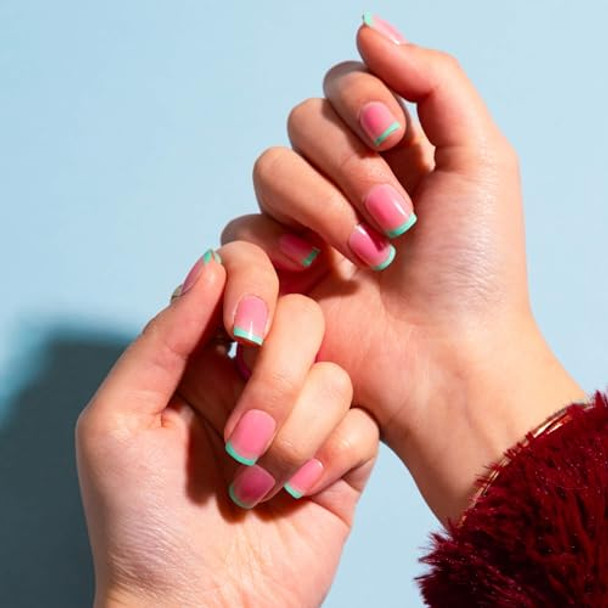 Lottie London Stay Press'D Press On Nail Set In Watermelon Pink & Green Tips 30 False Nails