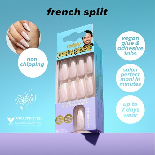 Lottie London X Chaun Legend Stay Press'D Press On Nail Set In French Split Nude & White Tips 30 False Nails