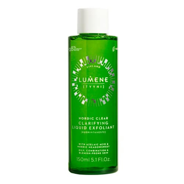 Lumene Nordic Clear [Tyyni] Clarifying Liquid Exfoliant - Gentle Daily Exfoliant For Oily Combination & Blemish-Prone Skin - Azelaic Acid Nordic Meadowsweet Herb Arctic Rose (5.1 Fl Oz)