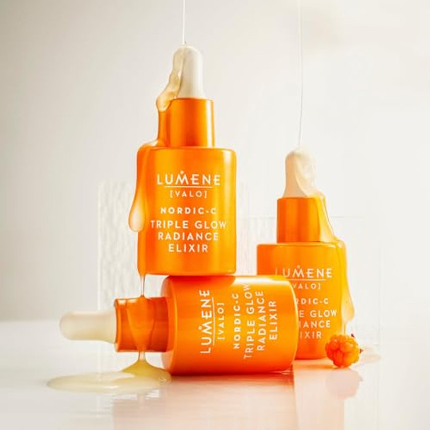 Lumene Nordic-C [Valo] Triple Glow Radiance Elixir - Hydrating Anti-Aging Vitamin C Serum For Enhanced Skin Glow - Ferulic Acid & Vitamin Face Serum (1 Fl Oz.)