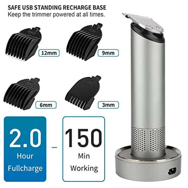 Pritech Beard Trimmer For Men - Rechargeable Men'S Electric Trimmer & Razor Cordless Body Groomer For Face Neck Groin & Manscaping Includes Standing Charging Dock Ideal   For Men Gray