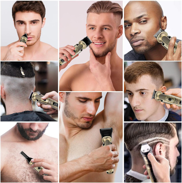 Hatteker Beard Trimmer Mustache Trimmer for Men 8 in 1 Adjustable Speed Waterproof Hair Clipper T-Blade Electic Razor Shavers Cordless Mens Gift Grooming Kit with Face Nose Body (Bronze)