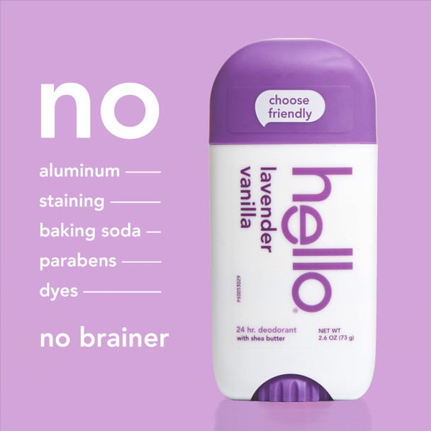 Hello Lavender Vanilla Aluminum Free Deodorant for Women and Men with Shea Butter 2.6 oz