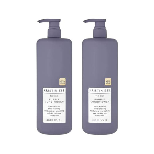 Kristin Ess Hair The One Purple Conditioner - Toning For Blonde Hair Neutralizes Brass + Yellow Tones Moisturizing Conditioner Keratin Safe 33.8 Fl Oz (Pack Of 2)