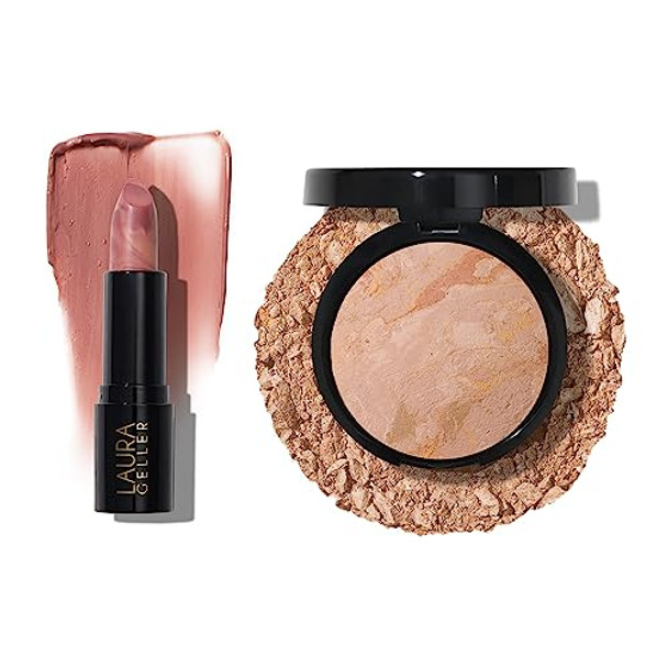 Laura Geller   York Baked Balance-N-Brighten Powder Foundation Fair + Italian Marble Sheer Hydrating Lipstick Al Fresco