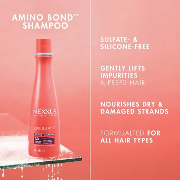 Nexxus Bond Repair Shampoo Conditioner & Intense Rebond Treatment Bundle Amino Bond 3 Pack For All Types Of Damaged Hair With Keratin Protein And Amino Acids