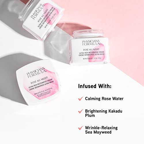 Physicians Formula Rosé All Night Ultra-Rich Restorative Face Cream Anti Aging Wrinkle-Relaxing Restorative   Dermatologist Tested Clinicially Tested