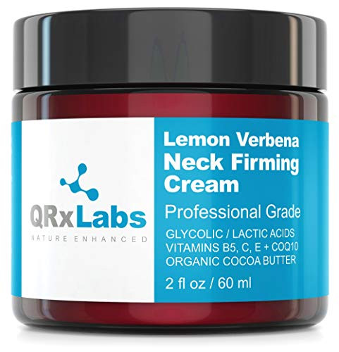 Qrxlabs Lemon Verbena Neck Firming Cream – Tightening & Lifting Moisturizer For Loose Wrinkled Or Sagging Skin On Neck Decollete & Chest – Best To Prevent Turkey/Crepe Neck – 2 Fl Oz