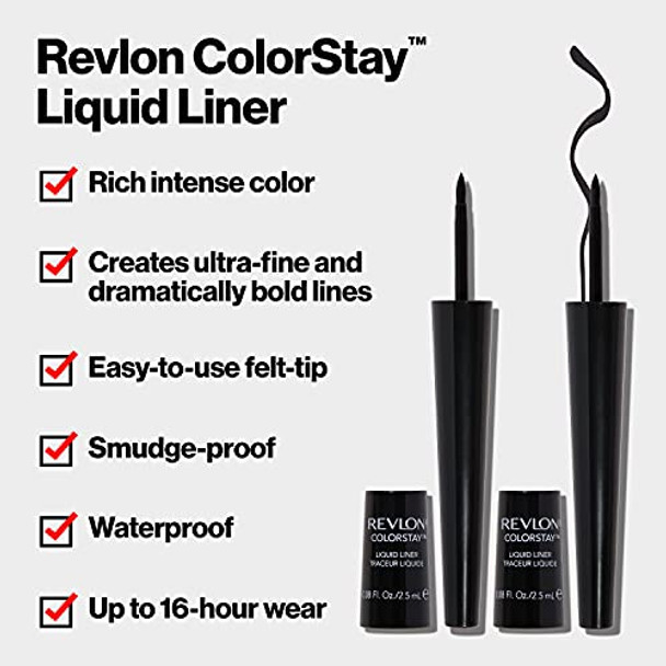 Revlon Liquid Eyeliner Colorstay Eye Makeup Waterproof Smudgeproof Longwearing With Ultra-Fine Tip 251 Blackest Black 0.08 Fl Oz (Pack Of 1)