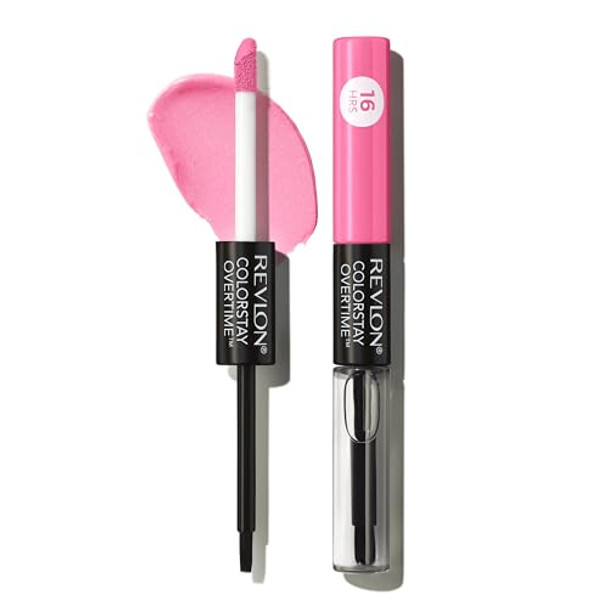 Revlon Liquid Lipstick With Clear Lip Gloss Colorstay Overtime Lipcolor Dual Ended With Vitamin E 080 Keep Blushing 0.07 Fl Oz