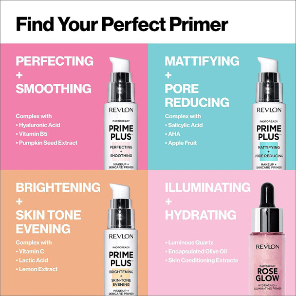 Revlon Face Primer Photoready Prime Plus Face Makeup For All Skin Types Blurs & Fills In Fine Lines Infused With Salicylic Acid And Aha Mattifying & Pore Reducing 1 Oz