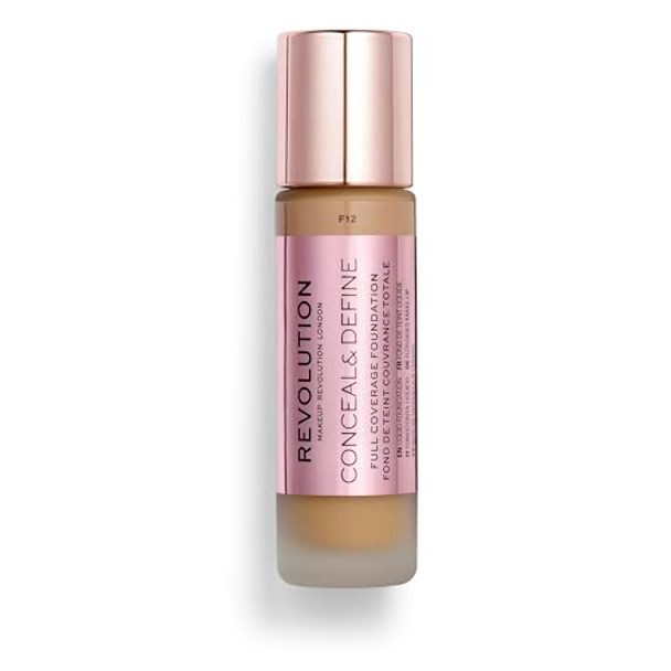 Revolution Beauty London Conceal & Define Foundation Full Coverage Long-Lasting Matte Finish Vegan & Cruelty   F12 Medium To Dark Skin Tones 0.8 Fl.Oz.